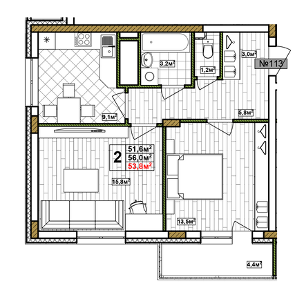 Продажа 2-комнатной квартиры 53,8 м², 17/17 этаж