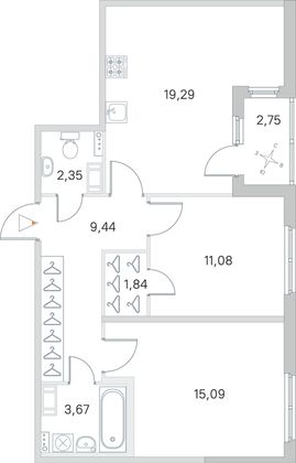 Продажа 2-комнатной квартиры 64,1 м², 2/4 этаж