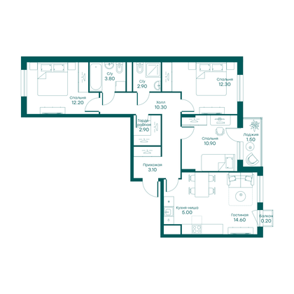 79,7 м², 4-комн. квартира, 6/6 этаж