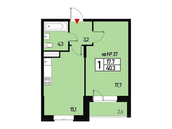 Продажа 1-комнатной квартиры 40 м², 2/3 этаж