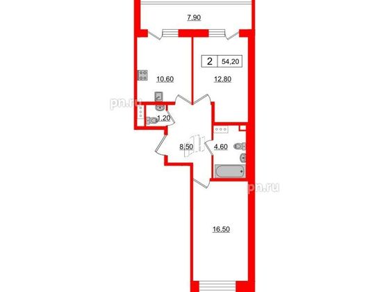 Продажа 2-комнатной квартиры 54,2 м², 9/10 этаж