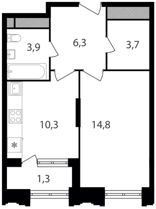 40,3 м², 1-комн. квартира, 3/30 этаж