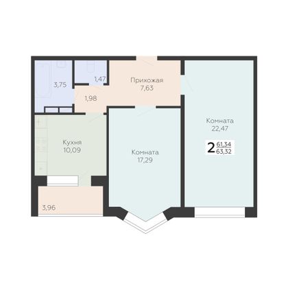 Продажа 2-комнатной квартиры 63,3 м², 9/17 этаж