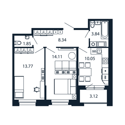 Продажа 2-комнатной квартиры 53,5 м², 2/12 этаж