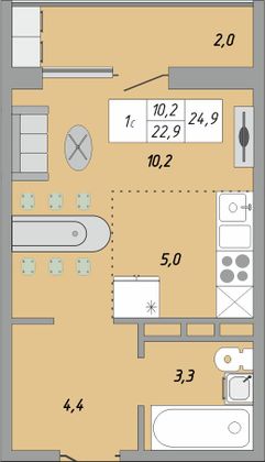 Продажа 1-комнатной квартиры 23 м², 4/17 этаж