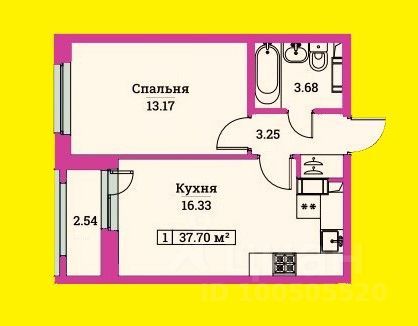 Продажа 1-комнатной квартиры 37,7 м², 11/14 этаж