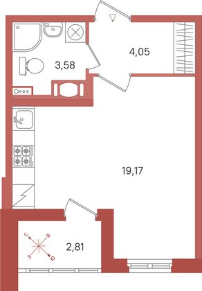 Продажа квартиры-студии 28,2 м², 5/11 этаж