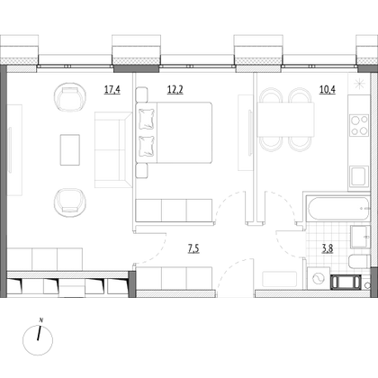 51,3 м², 2-комн. квартира, 5/7 этаж