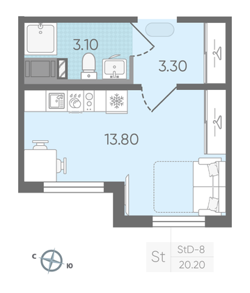 Продажа квартиры-студии 20,2 м², 3/24 этаж