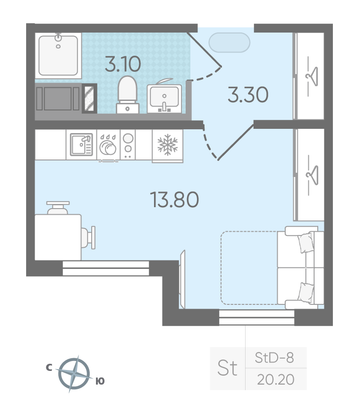 Продажа квартиры-студии 20,2 м², 4/24 этаж