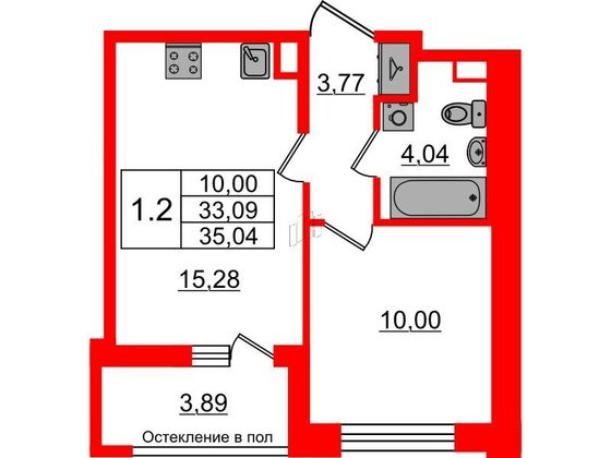 Продажа 1-комнатной квартиры 33,1 м², 1/12 этаж