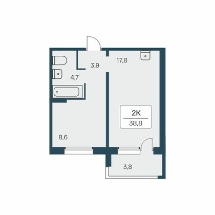 38,8 м², 2-комн. квартира, 13/17 этаж