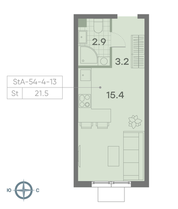 Продажа квартиры-студии 21,5 м², 13/23 этаж