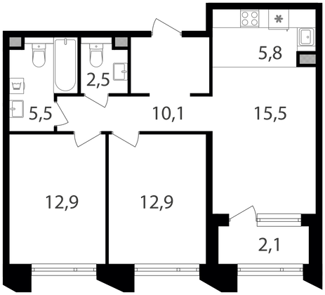 Продажа 2-комнатной квартиры 67,3 м², 4/21 этаж