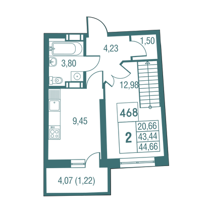 Продажа 2-комнатной квартиры 44,7 м², 24/25 этаж