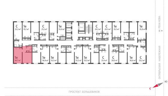 36,7 м², 1-комн. квартира, 21/25 этаж