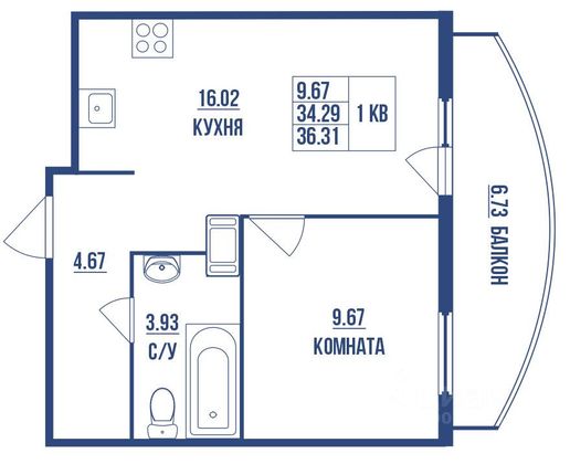 Продажа 1-комнатной квартиры 36,3 м², 5/11 этаж