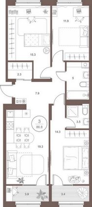 Продажа 3-комнатной квартиры 86,3 м², 4/18 этаж