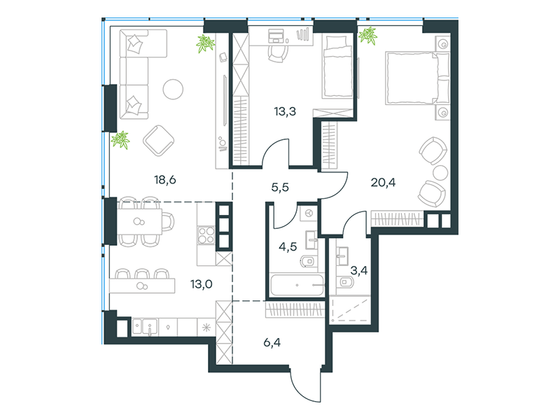 Продажа 3-комнатной квартиры 85,1 м², 20/32 этаж