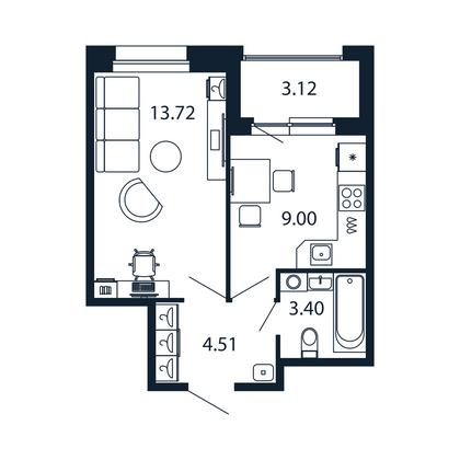 Продажа 1-комнатной квартиры 32,2 м², 4/12 этаж