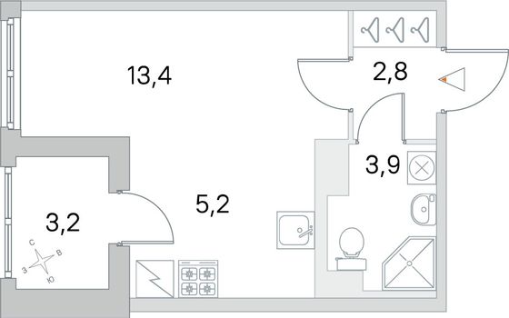 Продажа квартиры-студии 26,9 м², 3/5 этаж