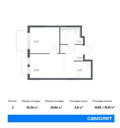 35,3 м², 2-комн. квартира, 8/17 этаж