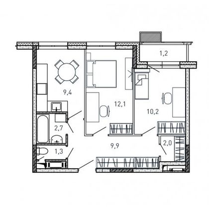 48,8 м², 2-комн. квартира, 16/17 этаж