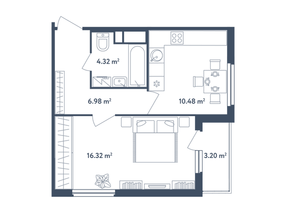 39,7 м², 1-комн. квартира, 3/4 этаж