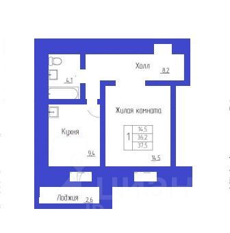 Продажа 1-комнатной квартиры 37,9 м², 6/11 этаж