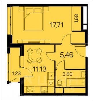 Продажа 1-комнатной квартиры 41 м², 6/23 этаж