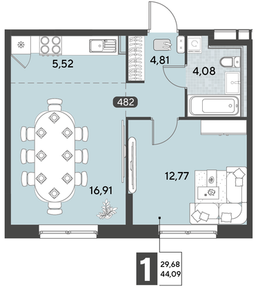 Продажа 2-комнатной квартиры 44,1 м², 14/21 этаж