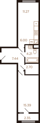 46,7 м², 2-комн. квартира, 6/8 этаж