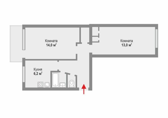 Продажа 2-комнатной квартиры 44,8 м², 3/5 этаж