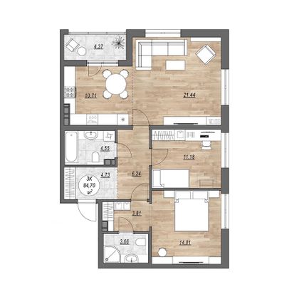 Продажа 3-комнатной квартиры 89,1 м², 5/10 этаж