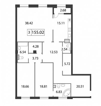 Продажа 3-комнатной квартиры 155,3 м², 5/9 этаж