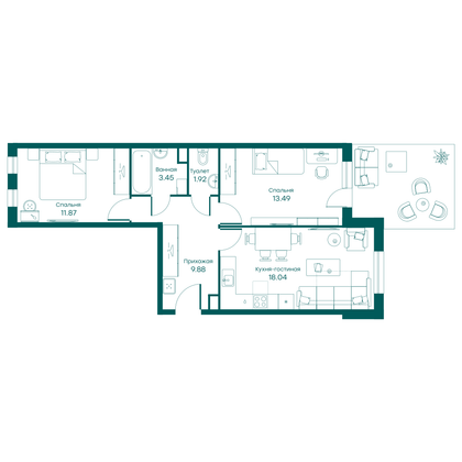 58,6 м², 3-комн. квартира, 1/5 этаж