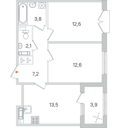 Продажа 2-комнатной квартиры 53,8 м², 2/4 этаж