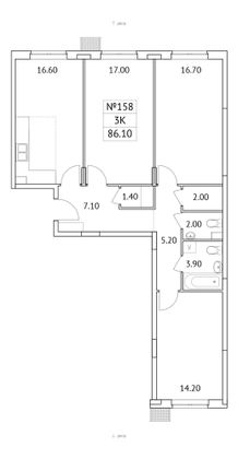 86,1 м², 3-комн. квартира, 1/11 этаж