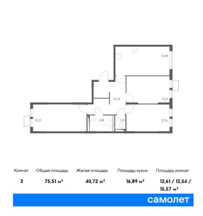 75,5 м², 3-комн. квартира, 14/14 этаж