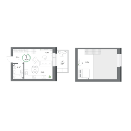 Продажа 1-комнатной квартиры 36,6 м², 1/8 этаж