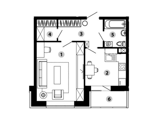 41,1 м², 1-комн. квартира, 1/12 этаж