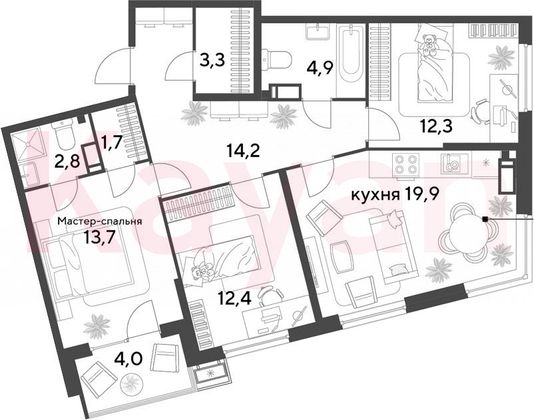 Продажа 4-комнатной квартиры 85,2 м², 12/18 этаж