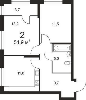 Продажа 2-комнатной квартиры 54,9 м², 2/25 этаж