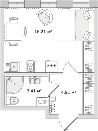 24,3 м², студия, 1/17 этаж