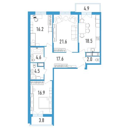 Продажа 3-комнатной квартиры 105,3 м², 18/18 этаж