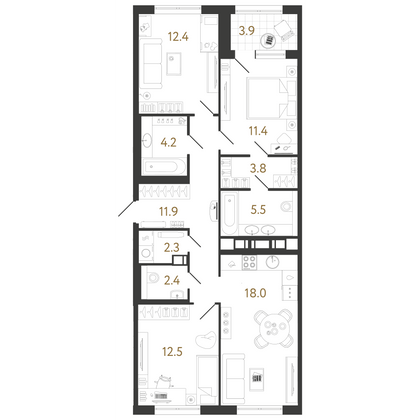 84,4 м², 3-комн. квартира, 3/15 этаж