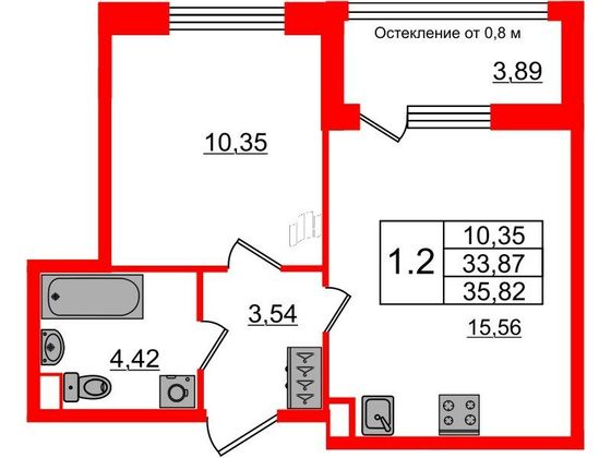 Продажа 1-комнатной квартиры 33,9 м², 2/7 этаж