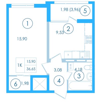 Продажа 1-комнатной квартиры 36,7 м², 8/13 этаж