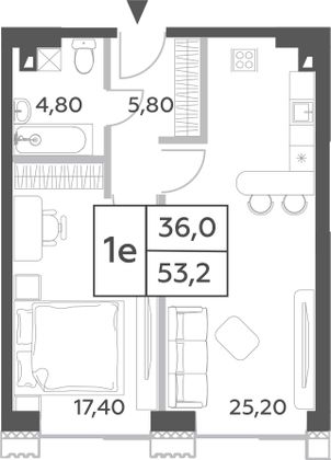 Продажа 1-комнатной квартиры 52,5 м², 3/52 этаж