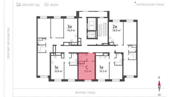 21,7 м², студия, 3/10 этаж